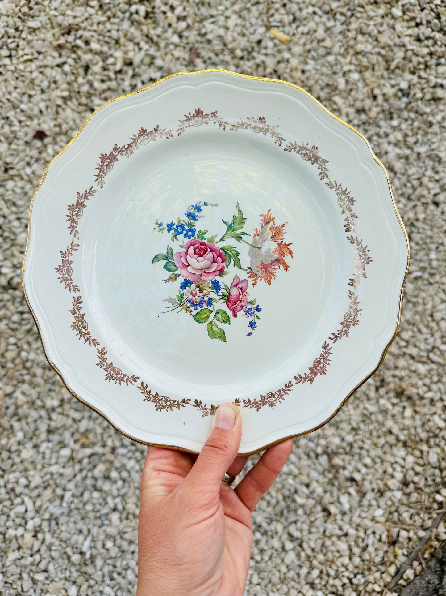 Ensemble de 5 assiettes plates en porcelaine fleurie De Raymonde à Zoé
