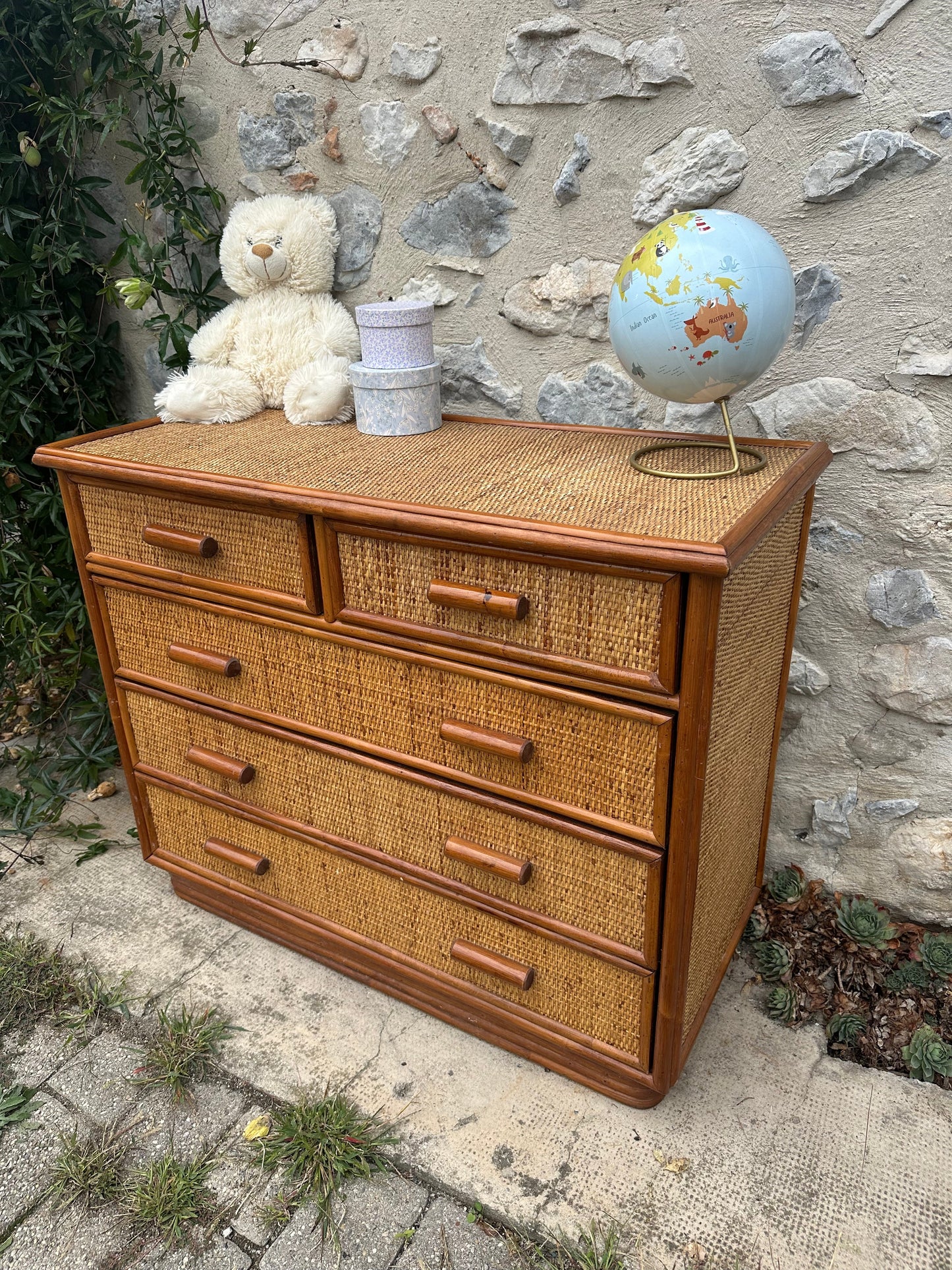 Commode vintage rotin et bambou De Raymonde à Zoé