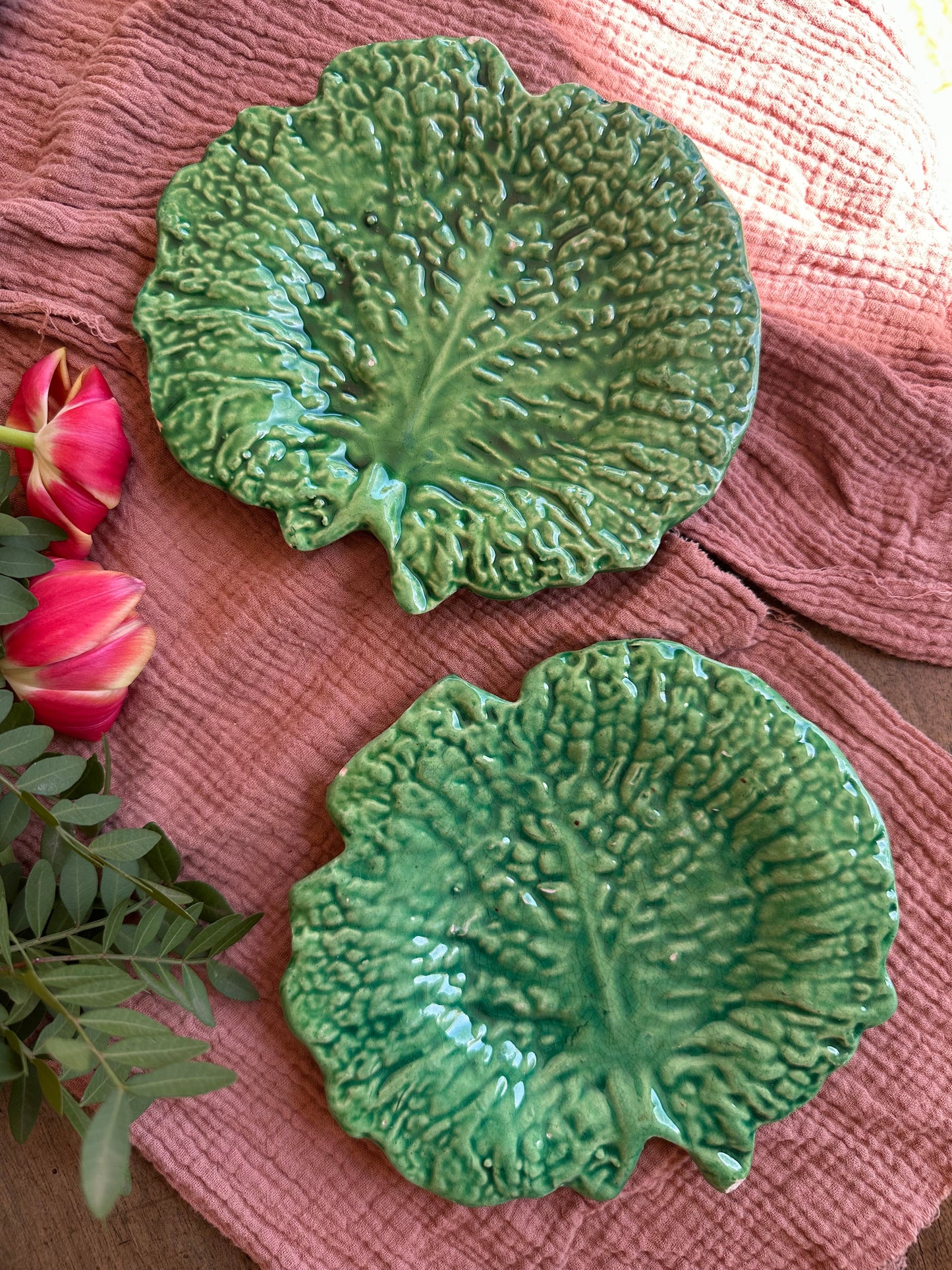 Ensemble de 2 assiettes en barbotine verte De Raymonde à Zoé