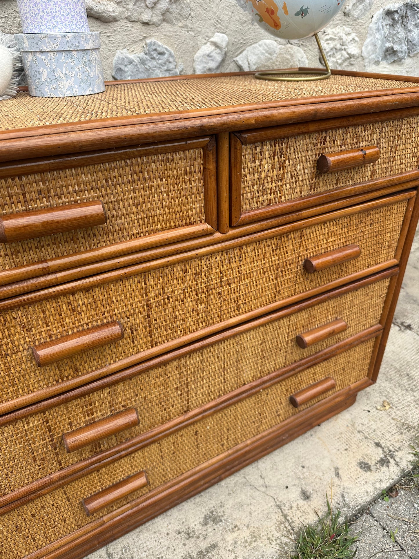 Commode vintage rotin et bambou De Raymonde à Zoé