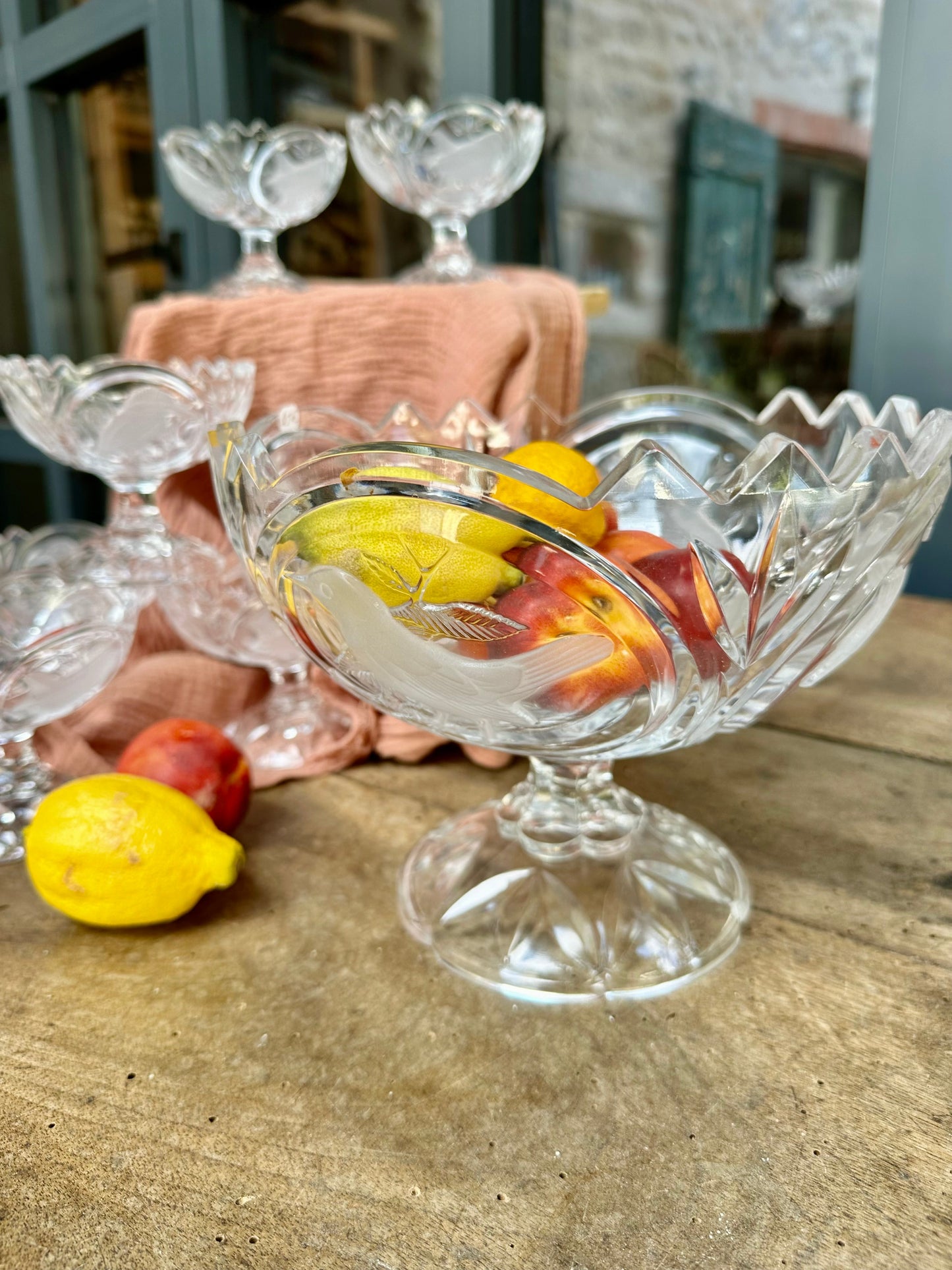 Ensemble grande coupe à fruits et 6 petites coupes en cristal De Raymonde à Zoé