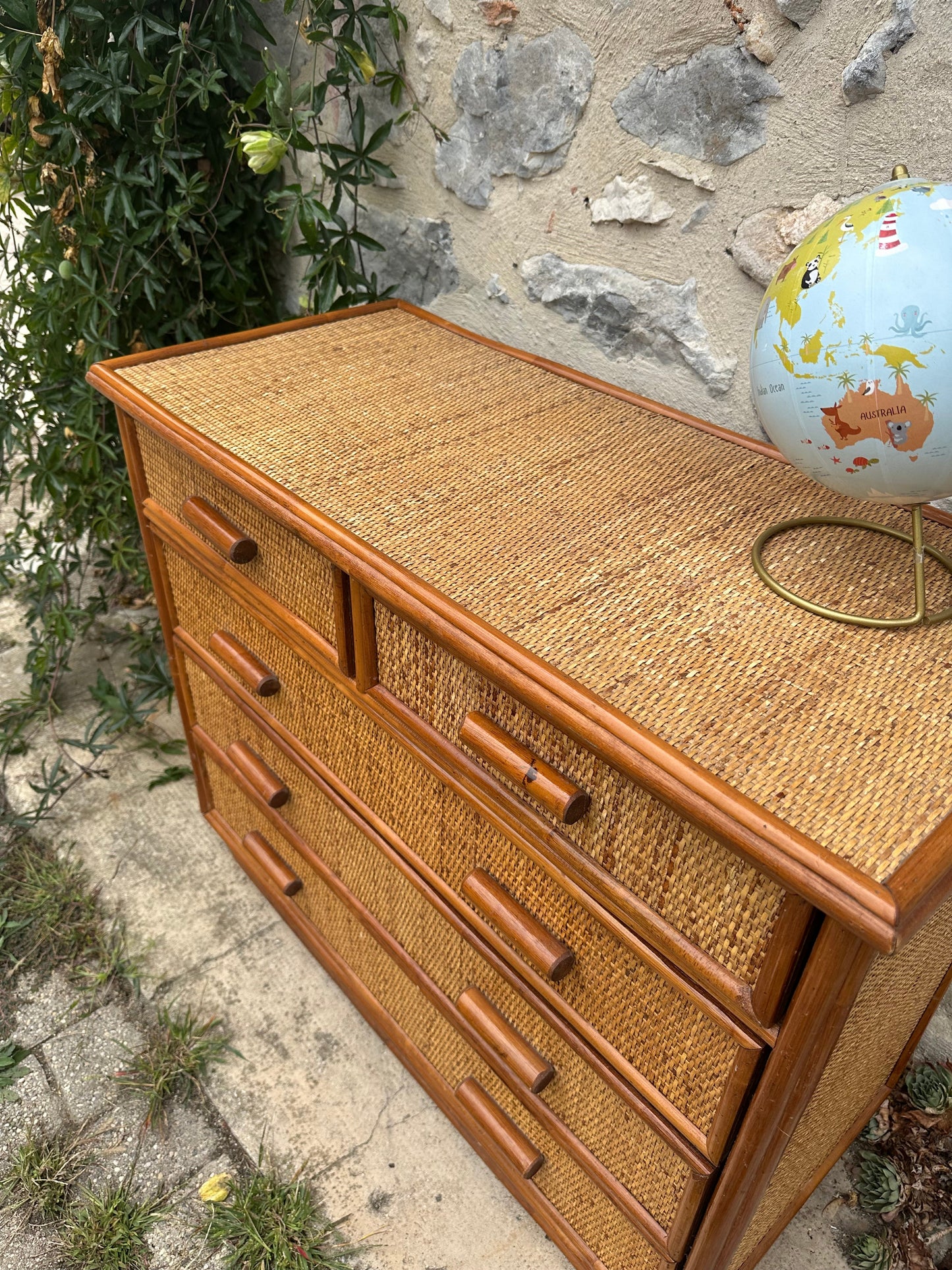 Commode vintage rotin et bambou De Raymonde à Zoé