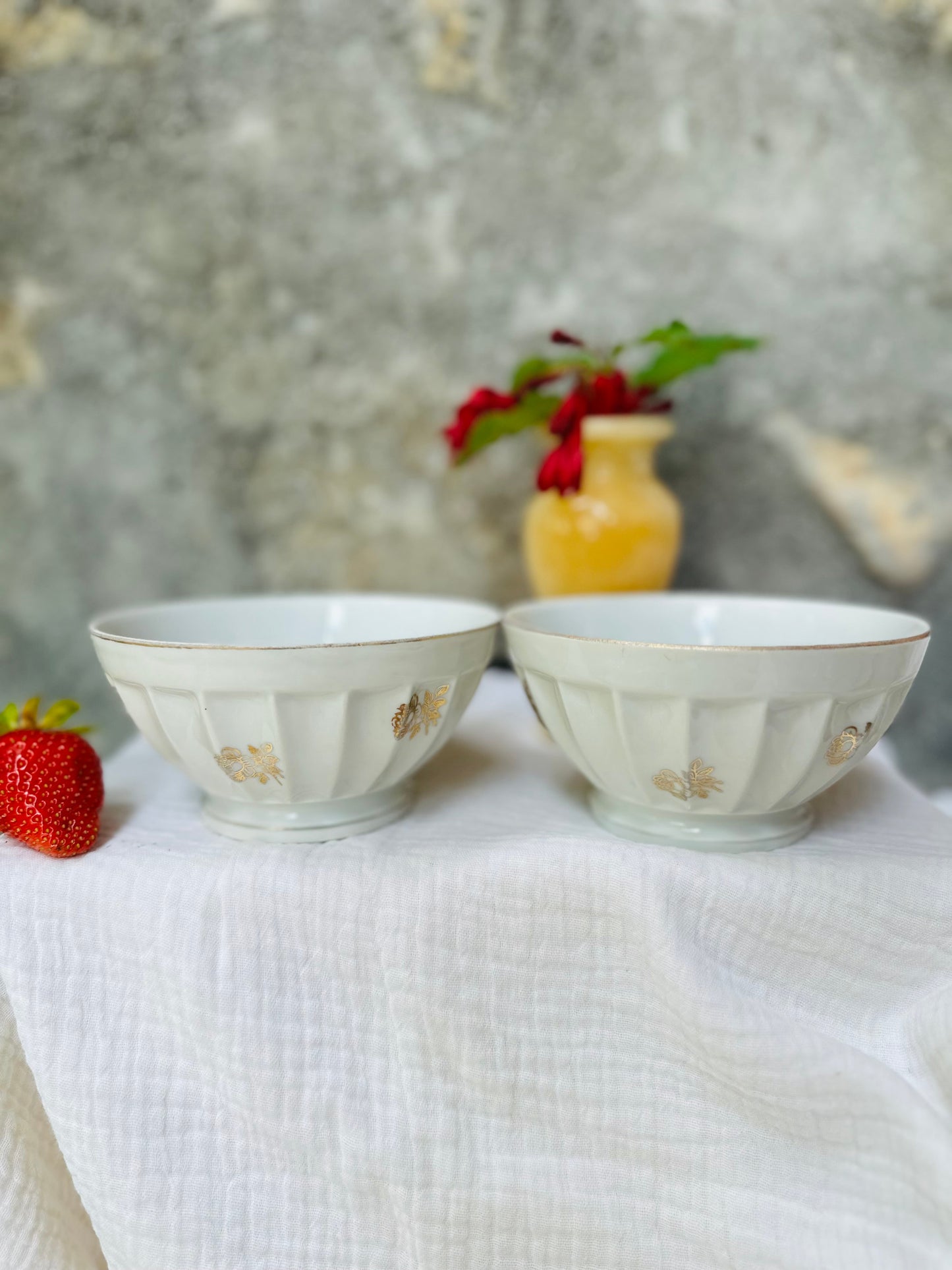Ensemble de 2 bols cotelés vintage en porcelaine De Raymonde à Zoé