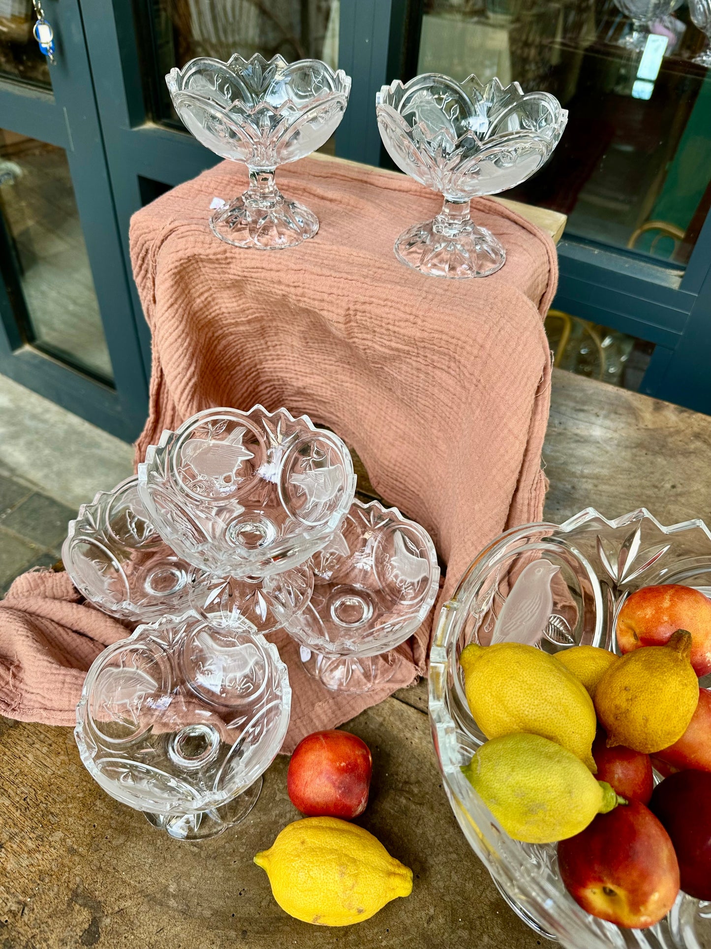 Ensemble grande coupe à fruits et 6 petites coupes en cristal De Raymonde à Zoé