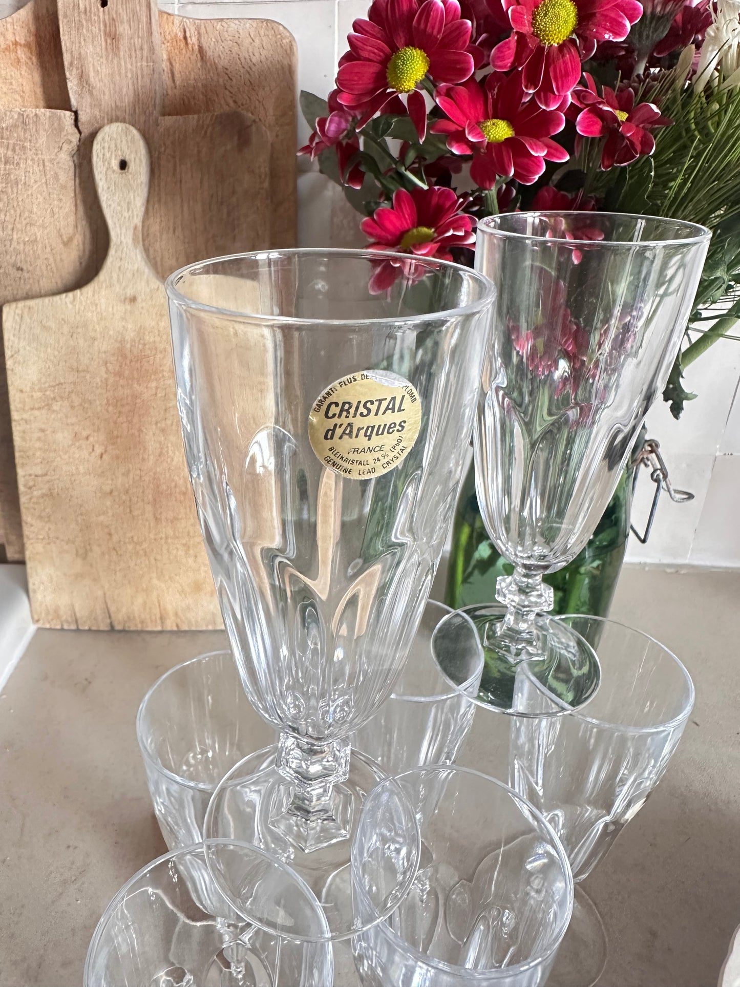 9 flûtes à champagne en cristal d’arques