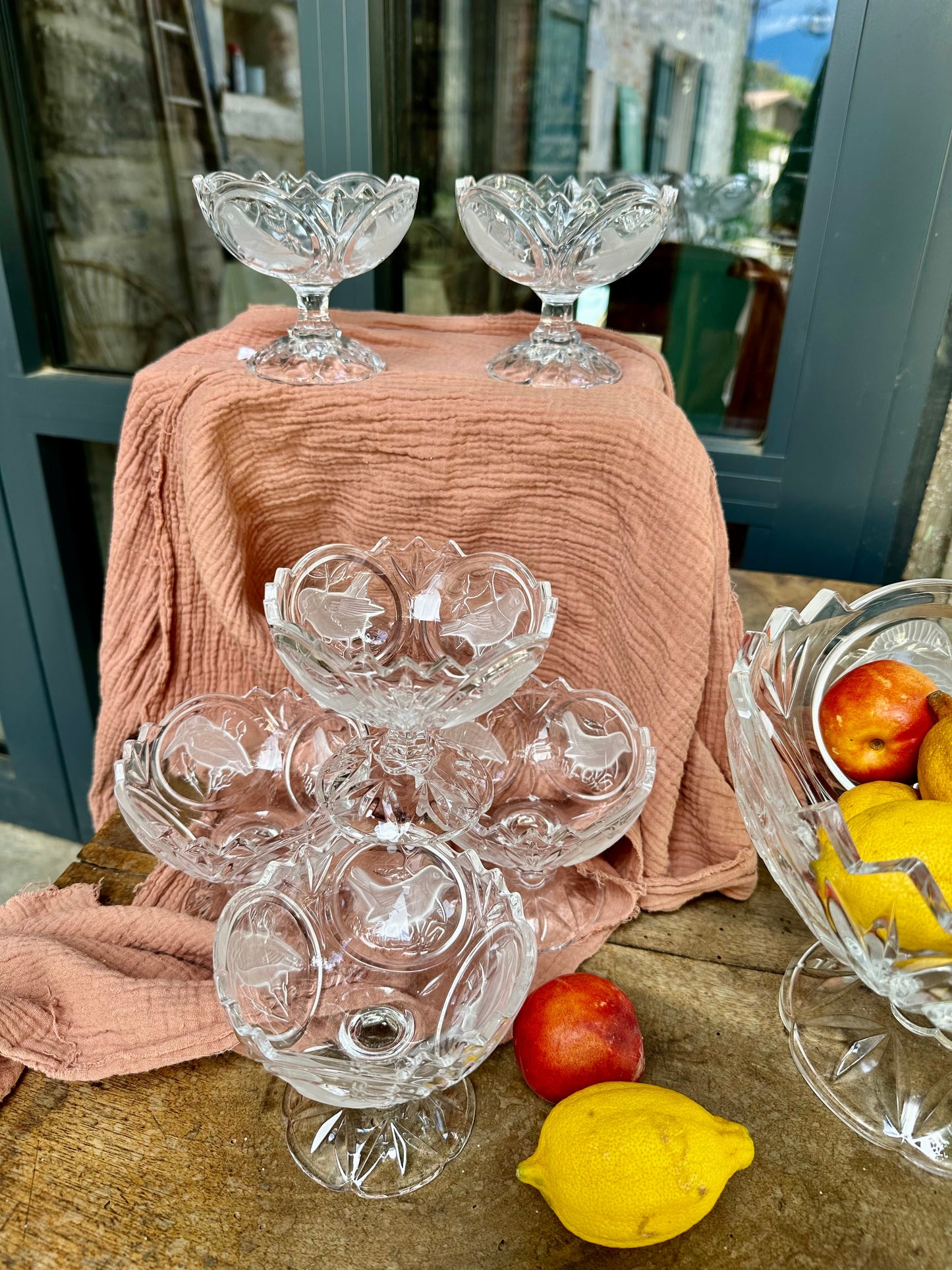 Ensemble grande coupe à fruits et 6 petites coupes en cristal De Raymonde à Zoé
