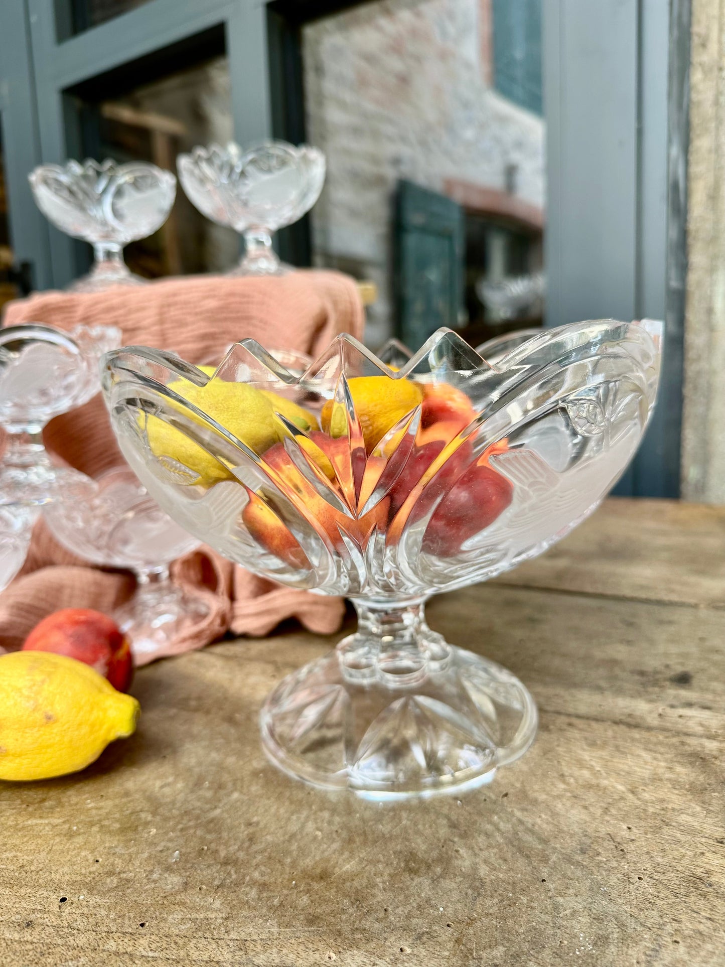 Ensemble grande coupe à fruits et 6 petites coupes en cristal De Raymonde à Zoé