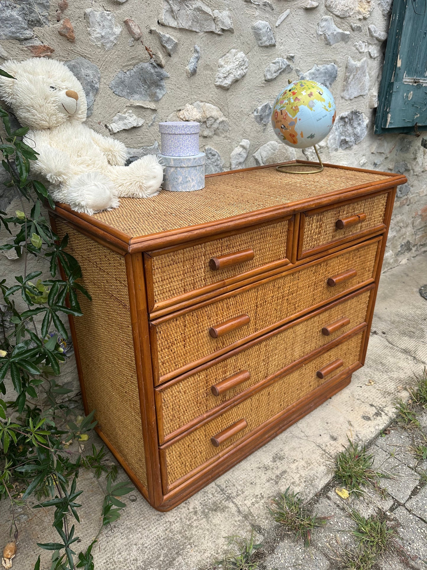 Commode vintage rotin et bambou De Raymonde à Zoé