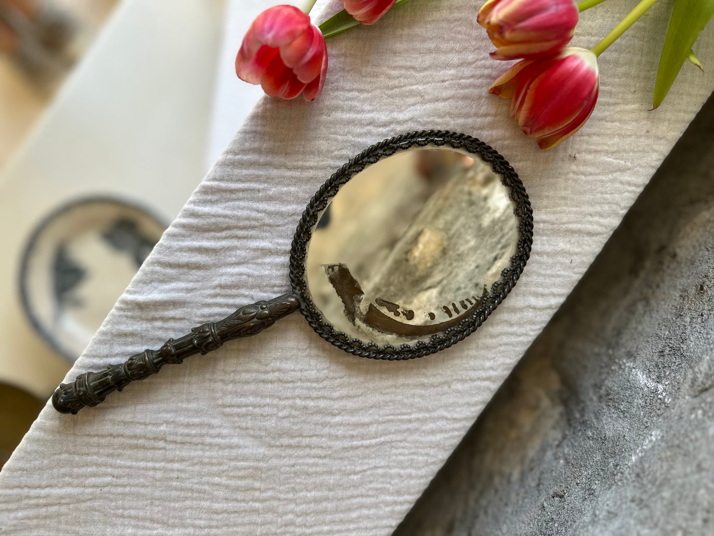 Ancien miroir à main début XXe De Raymonde à Zoé