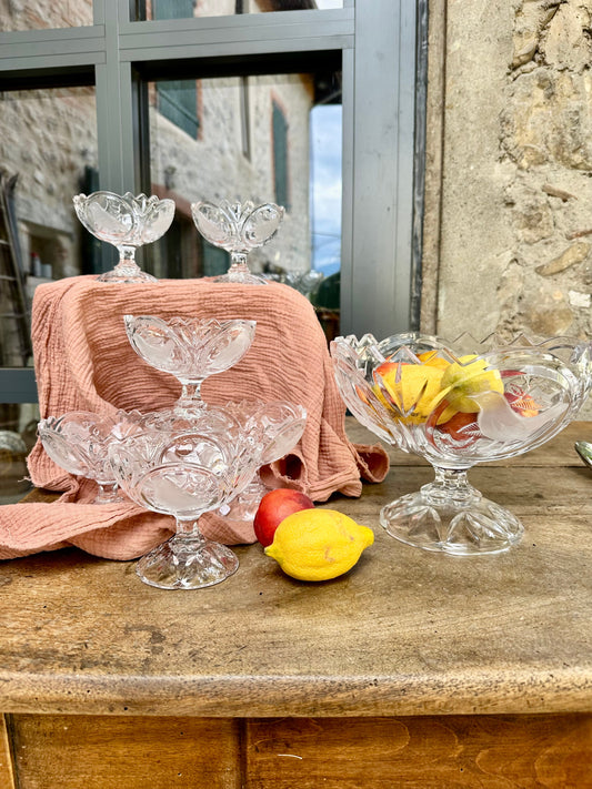 Ensemble grande coupe à fruits et 6 petites coupes en cristal De Raymonde à Zoé