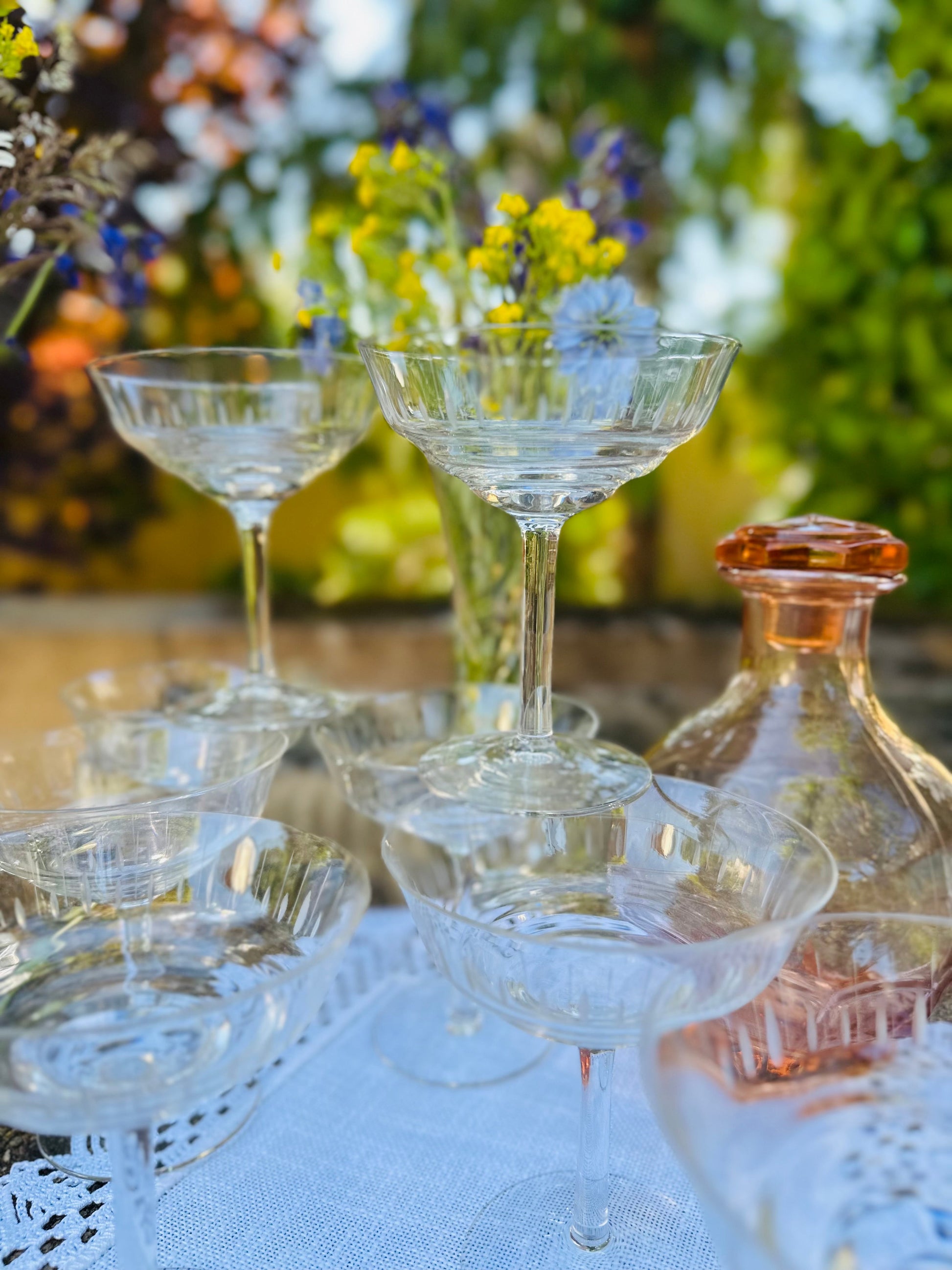 10 coupes à champagne en cristal ciselé De Raymonde à Zoé