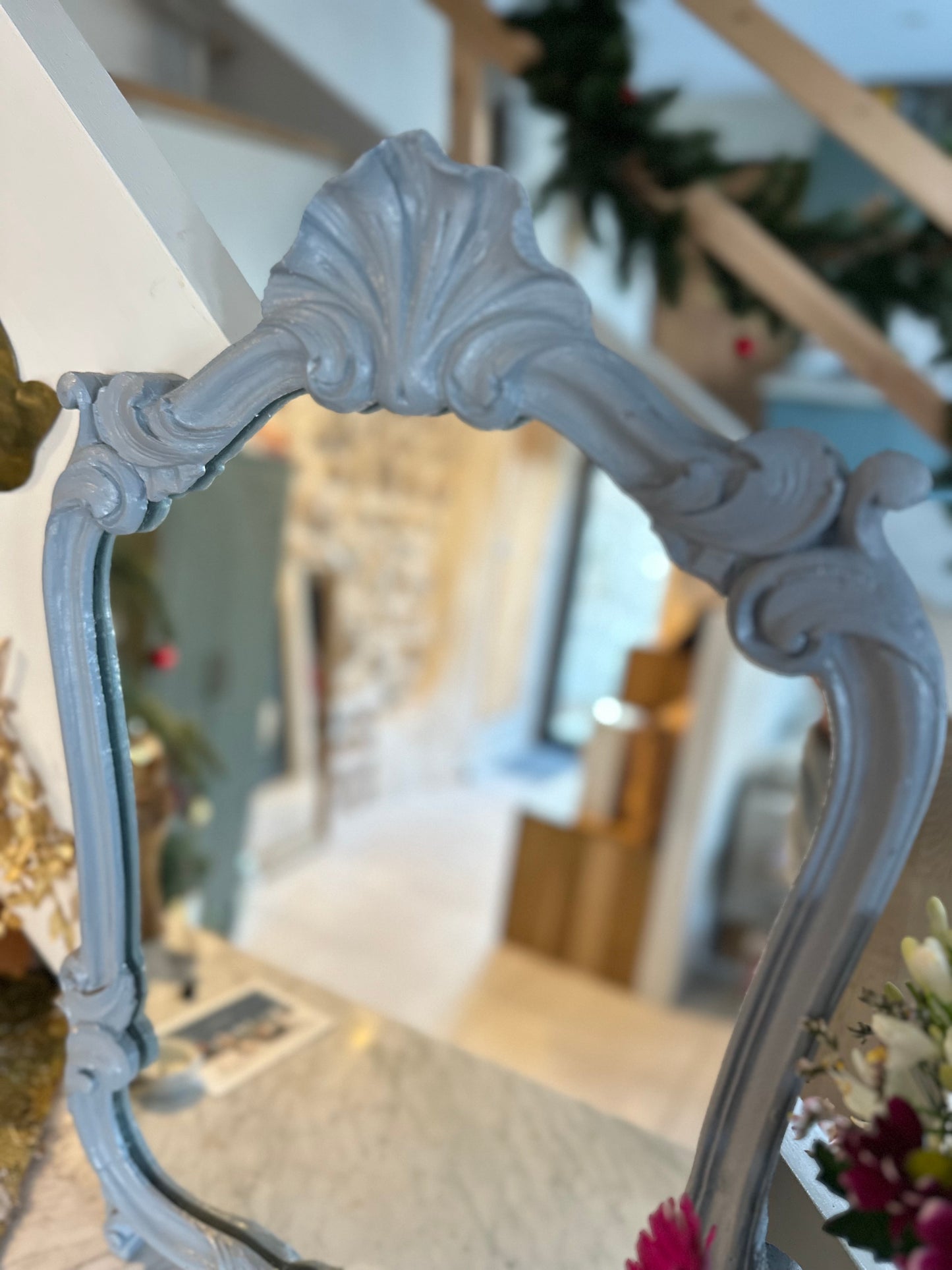 Miroir de style baroque gris-bleu