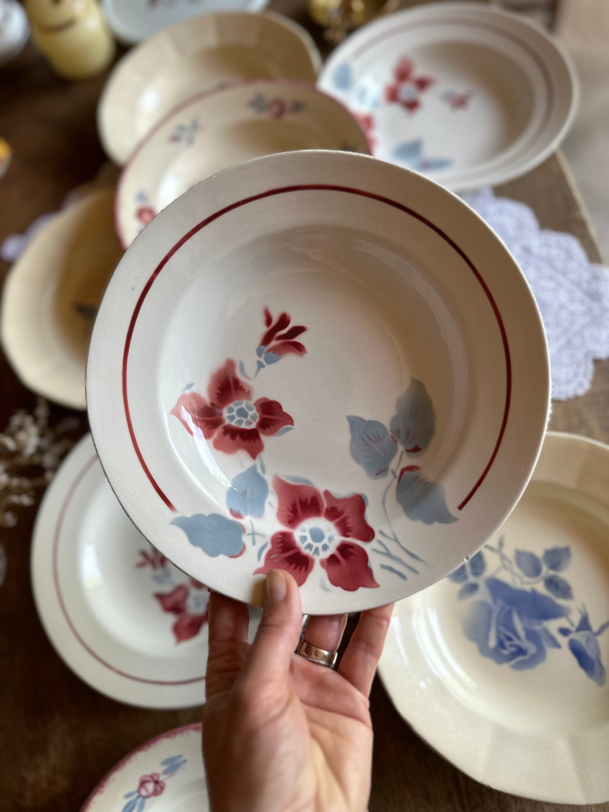 9 assiettes creuses Digoin et Sarreguemines De Raymonde à Zoé