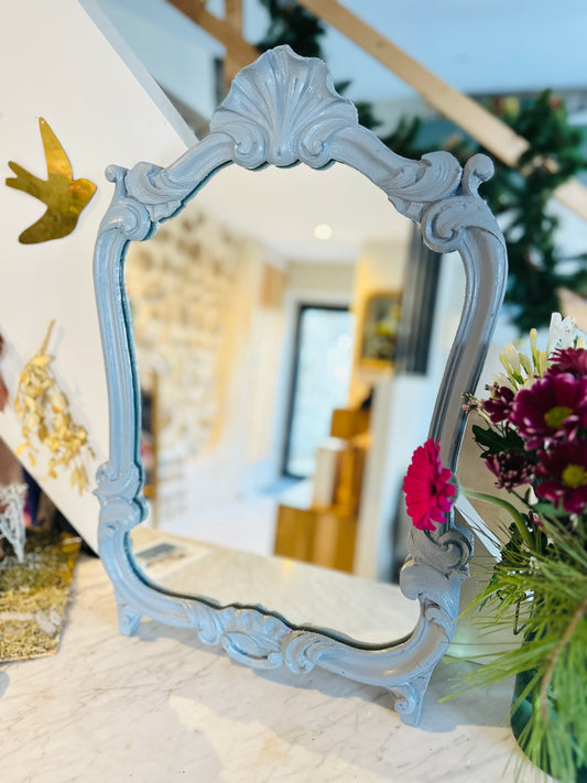 Miroir de style baroque gris-bleu