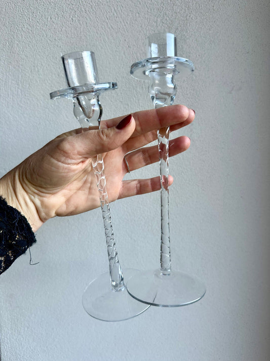 Duo de bougeoirs en verre torsadé De Raymonde à Zoé
