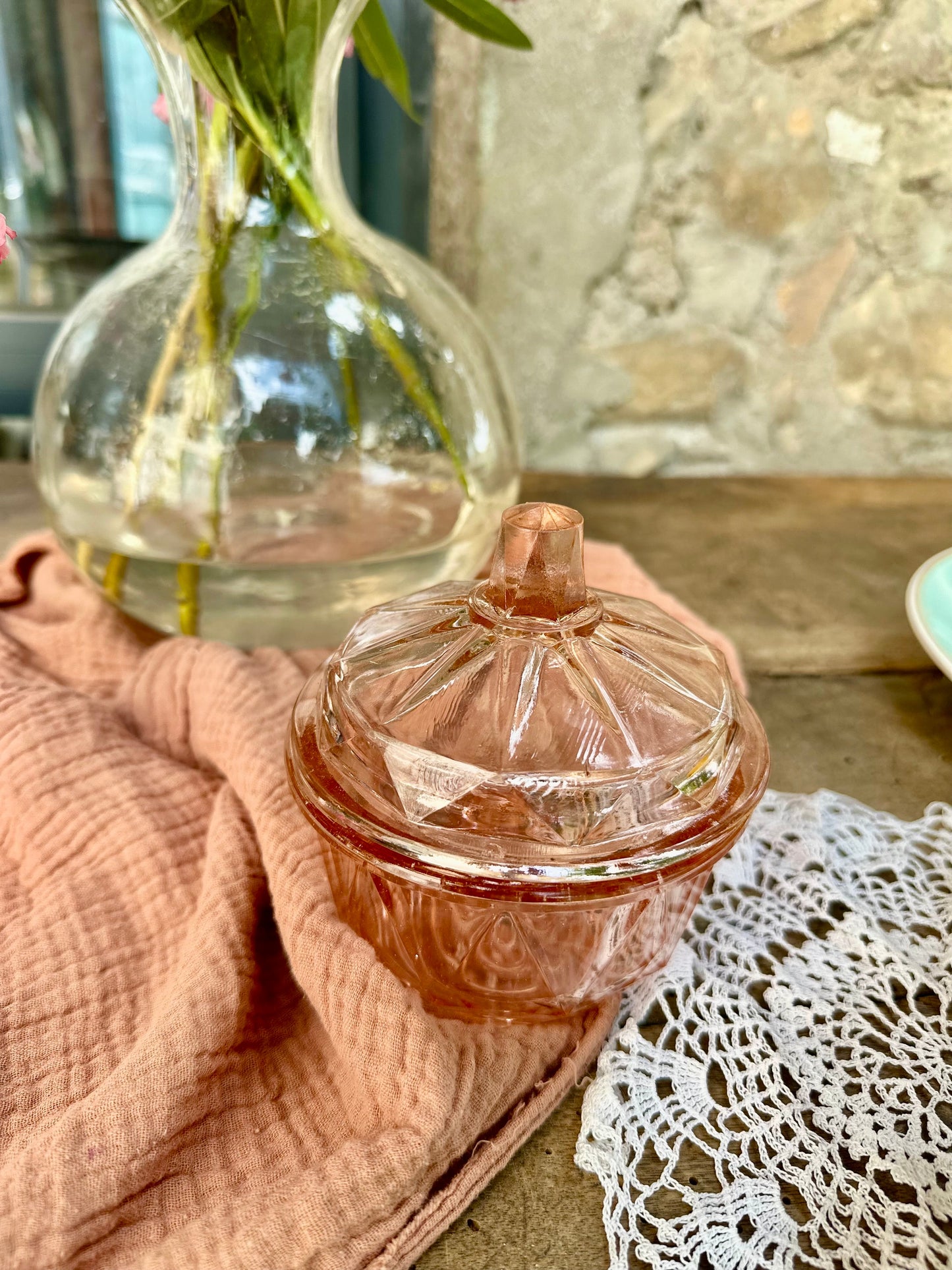 Boite à bijoux en verre rosée De Raymonde à Zoé
