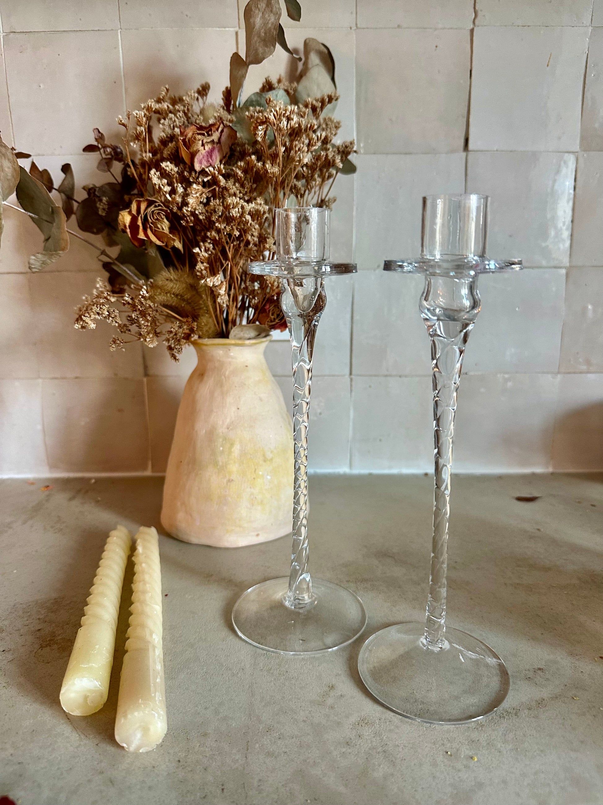 Duo de bougeoirs en verre torsadé De Raymonde à Zoé