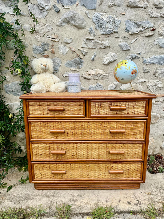 Commode vintage rotin et bambou De Raymonde à Zoé