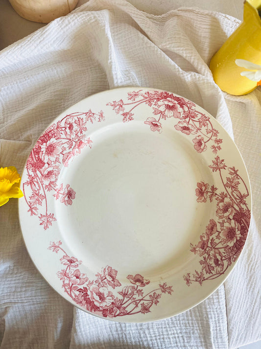 Plat rond terre de fer Gien modèle Anémones De Raymonde à Zoé