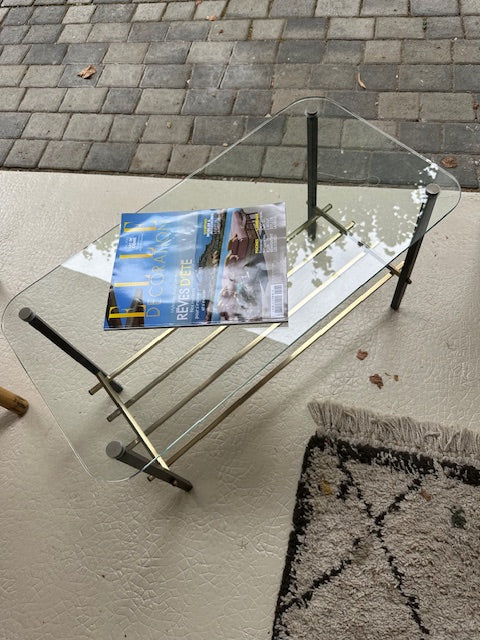 Table basse vintage en verre et métal De Raymonde à Zoé