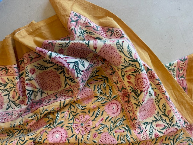 Nappe indienne block print. Modèle "Roshan" rose 160x230cm De Raymonde à Zoé