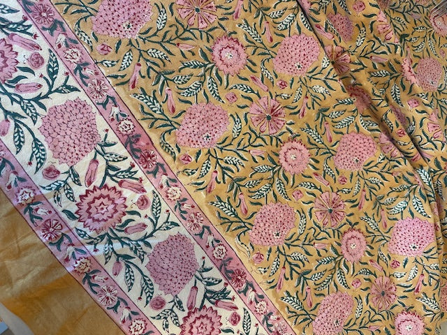 Nappe indienne block print. Modèle "Roshan" rose 160x230cm De Raymonde à Zoé