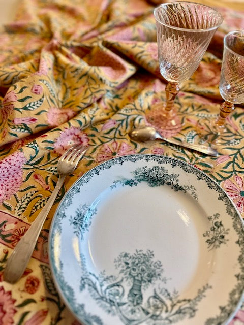 Nappe indienne block print. Modèle "Roshan" rose 160x230cm De Raymonde à Zoé