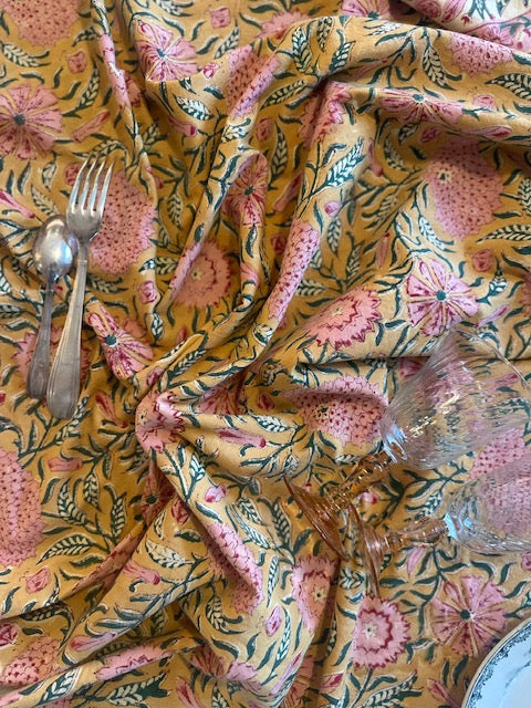 Nappe indienne block print. Modèle "Roshan" rose 160x230cm De Raymonde à Zoé