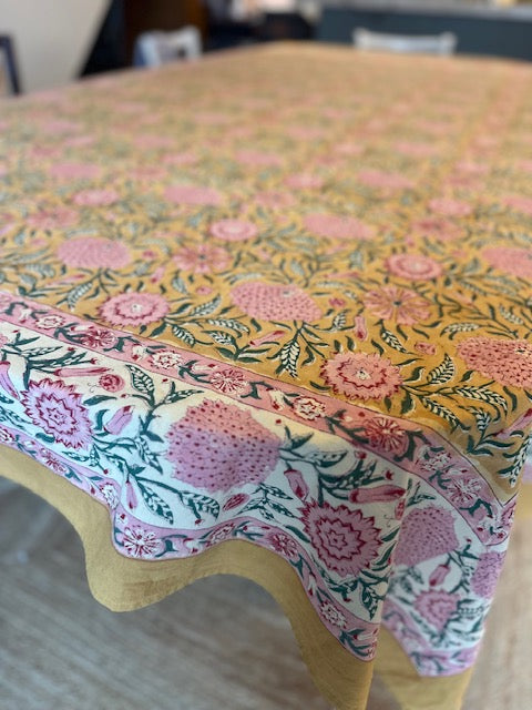 Nappe indienne block print. Modèle "Roshan" rose 160x230cm De Raymonde à Zoé