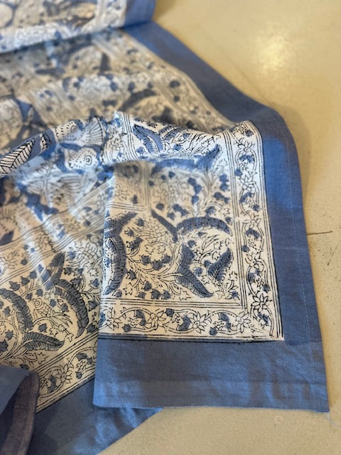 Nappe indienne block print. Modèle "Thali" bleu 160x230cm De Raymonde à Zoé