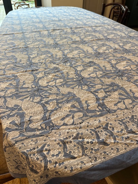 Nappe indienne block print. Modèle "Thali" bleu 160x230cm De Raymonde à Zoé