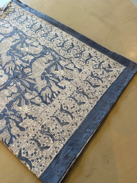 Nappe indienne block print. Modèle "Thali" bleu 160x230cm De Raymonde à Zoé