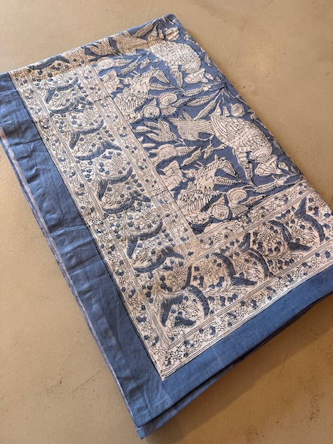 Nappe indienne block print. Modèle "Thali" bleu 160x230cm De Raymonde à Zoé