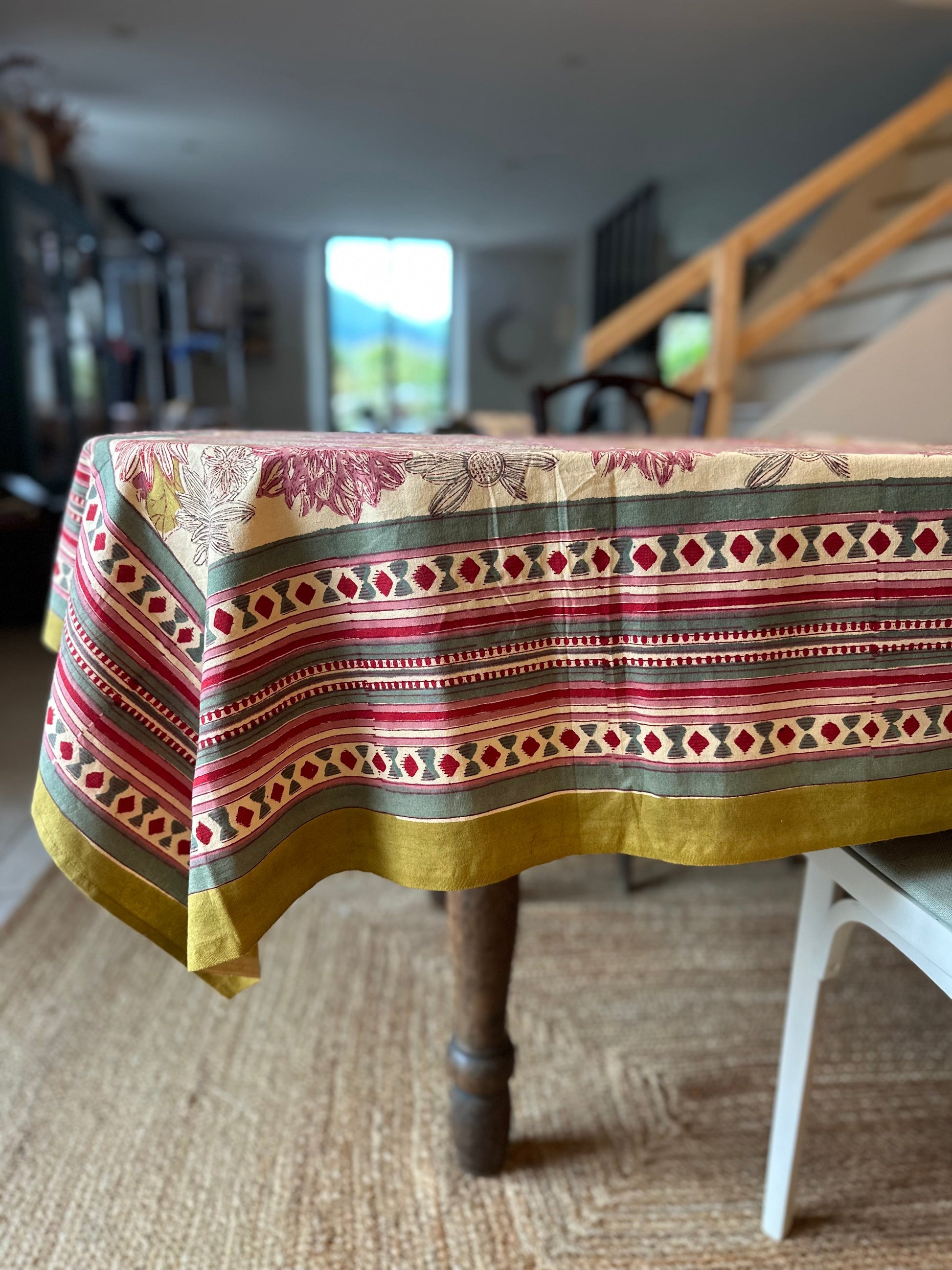 Nappe indienne block print. Modèle "Diwali" kaki 160x230cm De Raymonde à Zoé