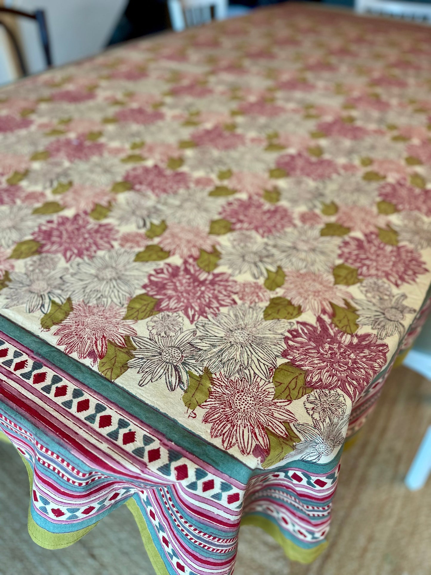 Nappe indienne block print. Modèle "Diwali" kaki 160x230cm De Raymonde à Zoé