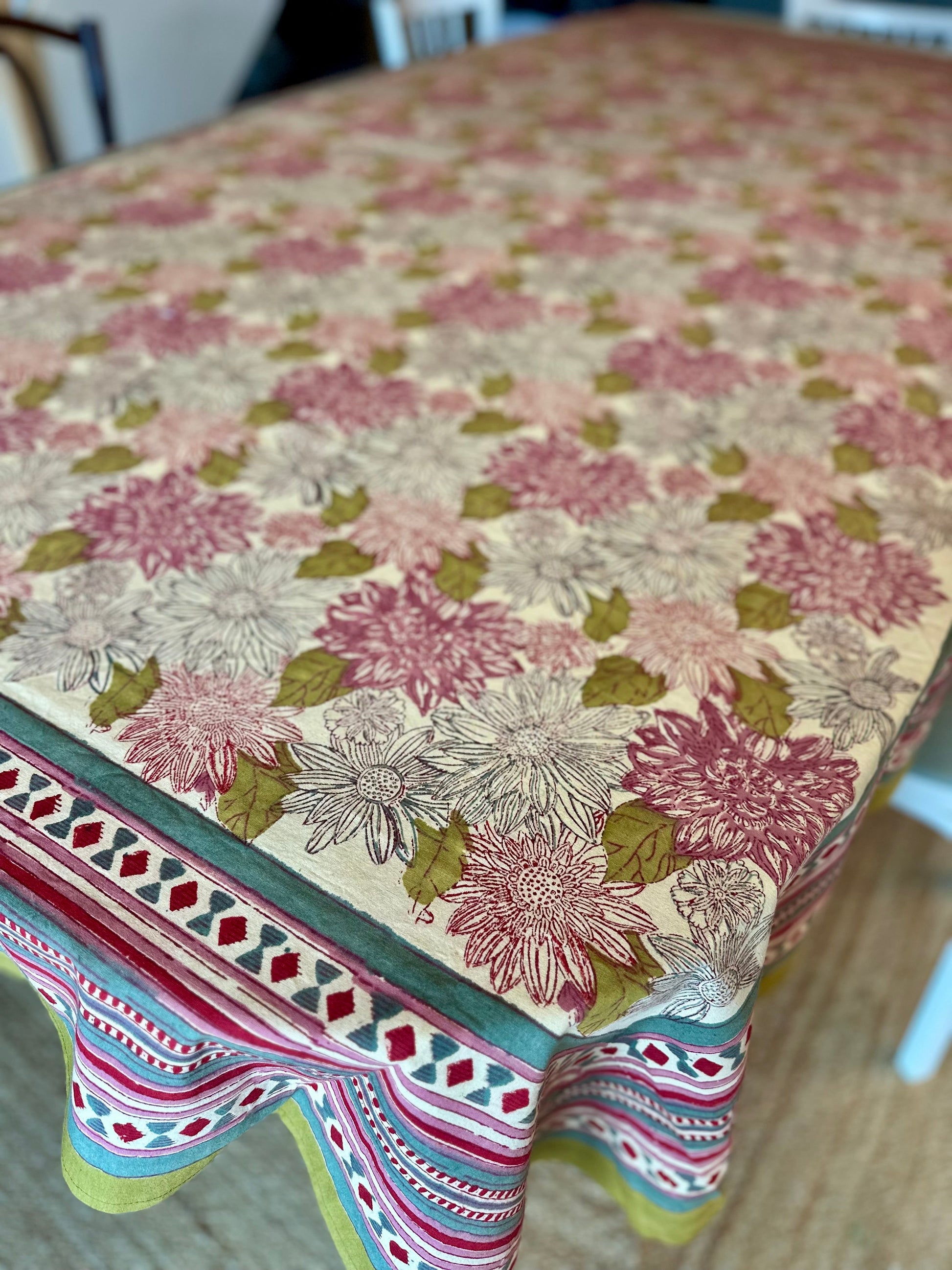 Nappe indienne block print. Modèle "Diwali" kaki 160x230cm De Raymonde à Zoé