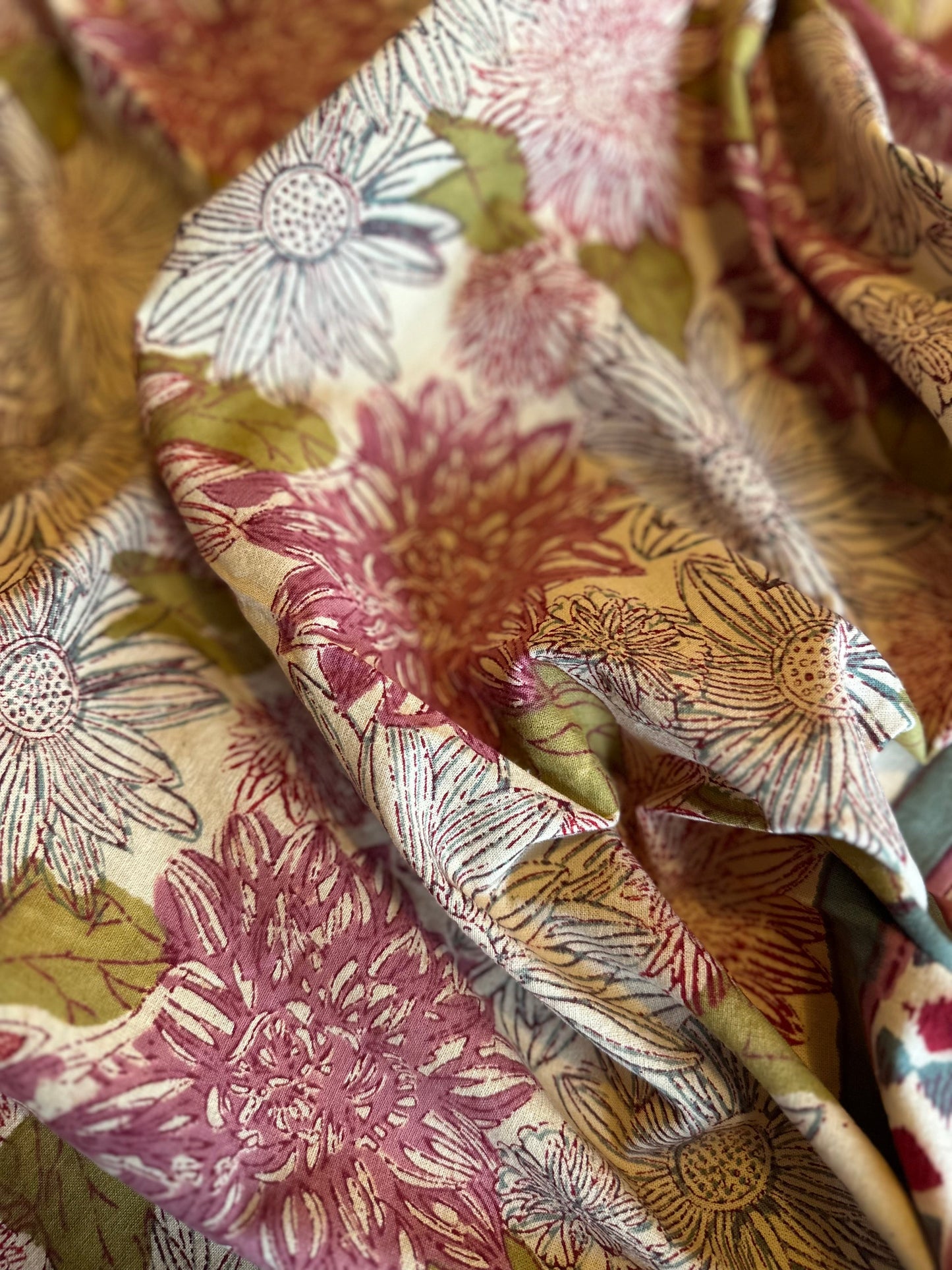 Nappe indienne block print. Modèle "Diwali" kaki 160x230cm De Raymonde à Zoé